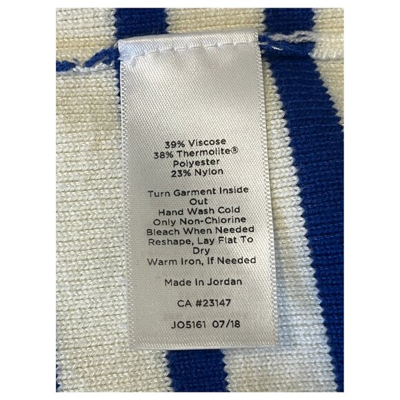 Talbots Apres Ski Blue Navy Cream Mock Neck Striped Sweater size LP - Picture 6 of 7